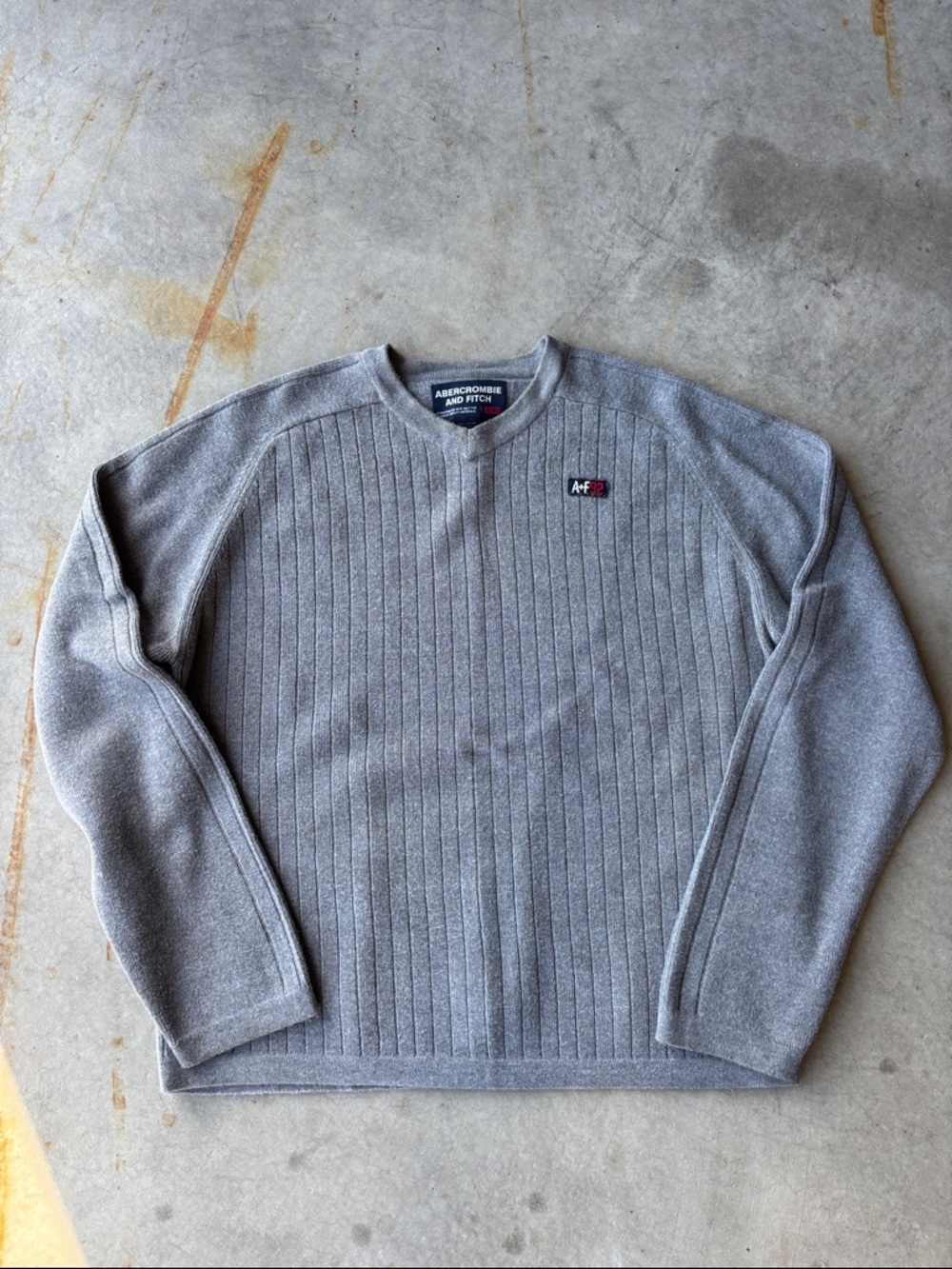 Vintage Y2K Abercrombie & Fitch Ribbed Gray Sweater XL Clean Boy Minimalist